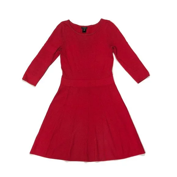 Ann Taylor | Dresses | Ann Taylor Womens Size Xsp Red Quarter Sleeve Fit  Flare Flowing Dress | Poshmark